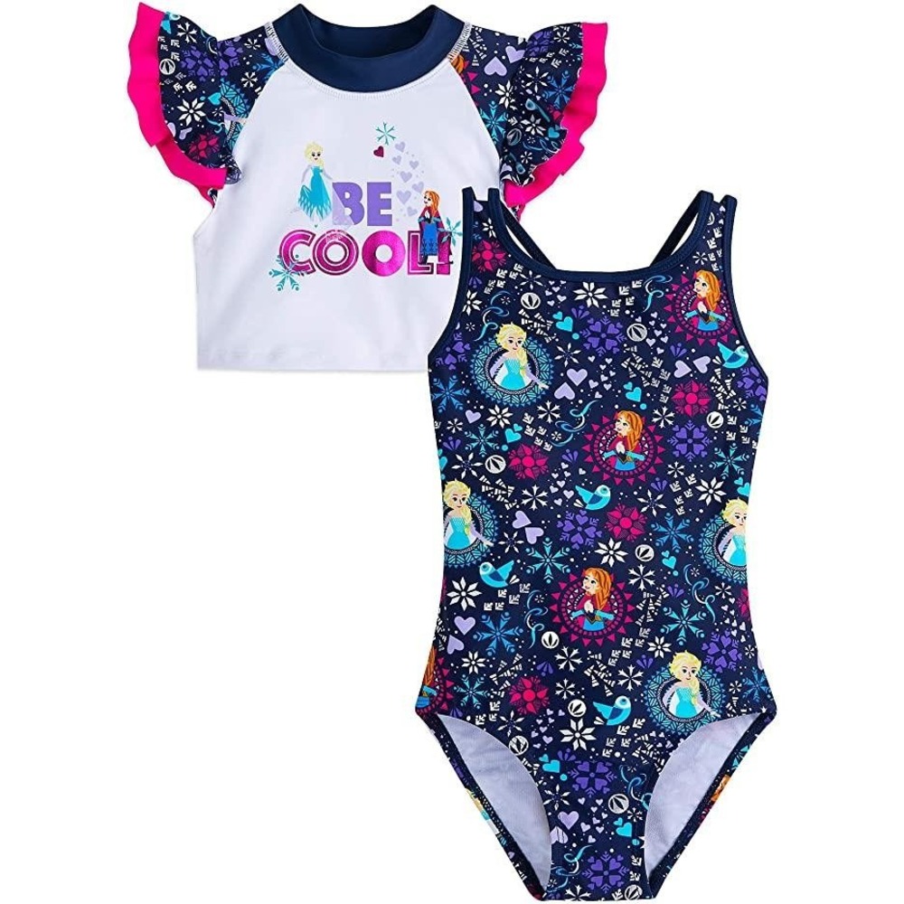 NWT Disney Frozen Be Cool Swimsuit and Rash Guard Set for Girls Sz 5-6 yrs 5/6